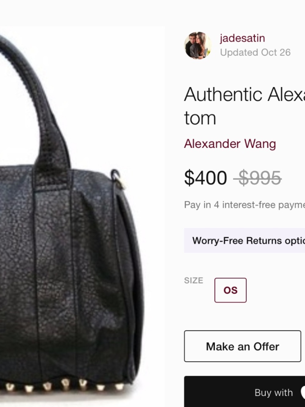 GORGEOUS ALEXANDER WANG $998 BLACK STUDDED BOTTOM DOCTOR BAG PURSE - Picture 8 of 8